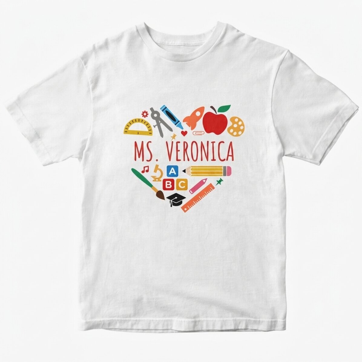 Personalisiertes Baumwoll-T-Shirt mit Namen für Lehrer – Heart