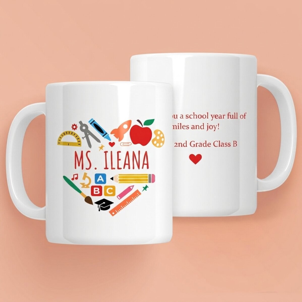 Personalisierte Tasse mit Text für Lehrer – Herz