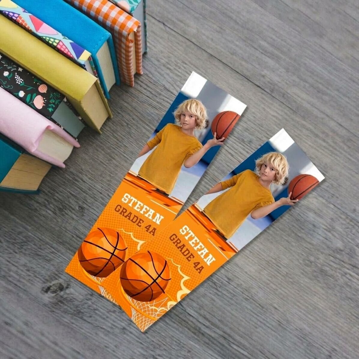 Personalisiertes Lesezeichen mit Text und Foto – Basketball