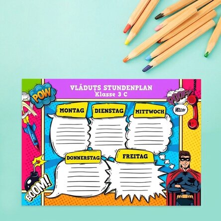 Individuell gestalteter Stundenplan mit Text – Comic Book
