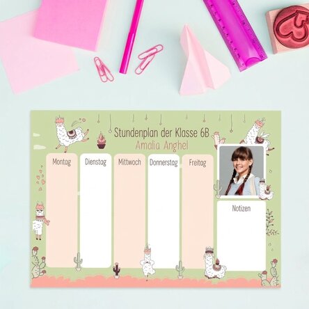 Individuell gestalteter Stundenplan mit Text und Foto – Llama