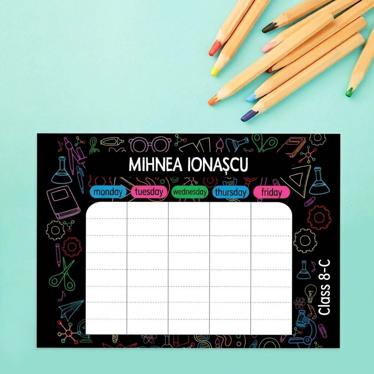 Individuell gestalteter Stundenplan mit Text – Colors