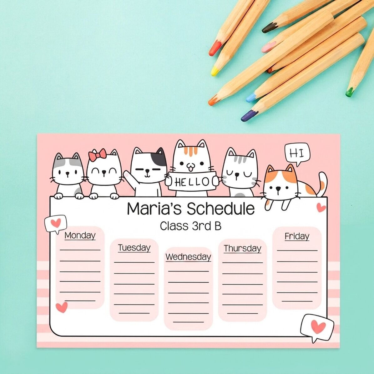 Individuell gestalteter Stundenplan mit Text – Kitty