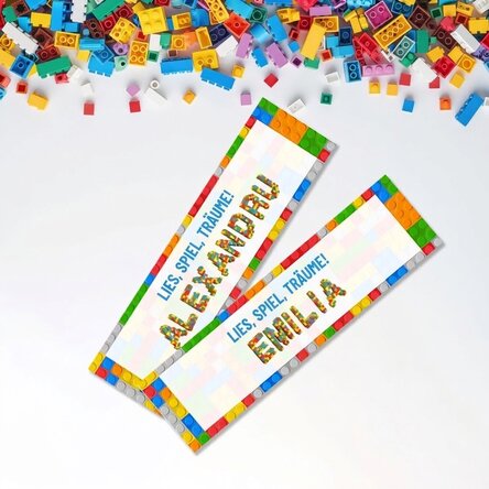 Personalisiertes Lesezeichen mit Text – Lego