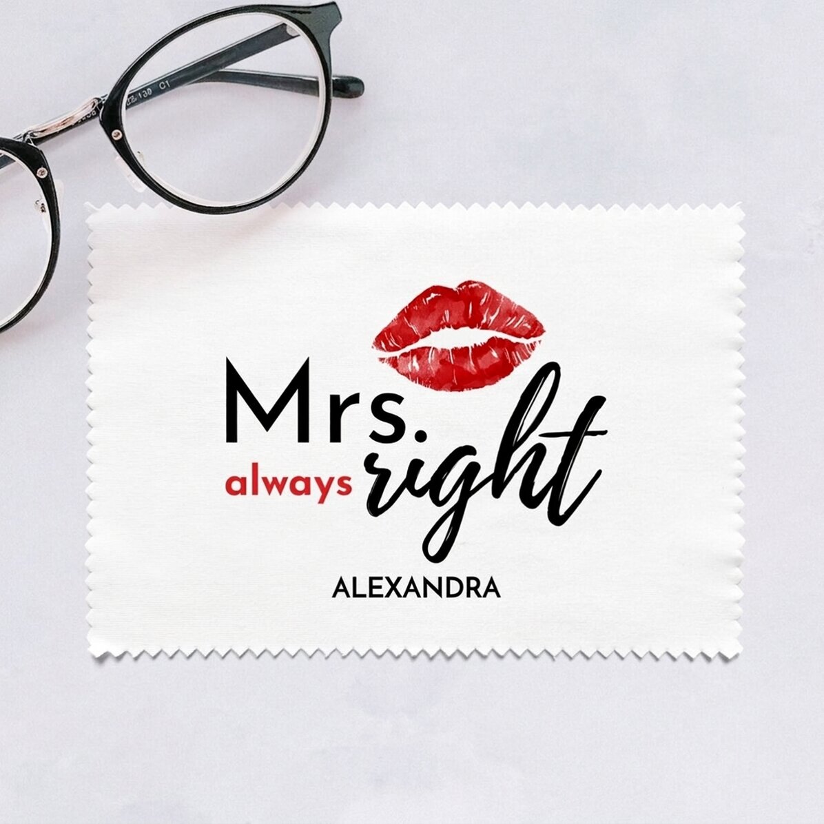 Individuell gestaltetes Reinigungstuch für Bildschirme/Brillen – Mrs. Always Right