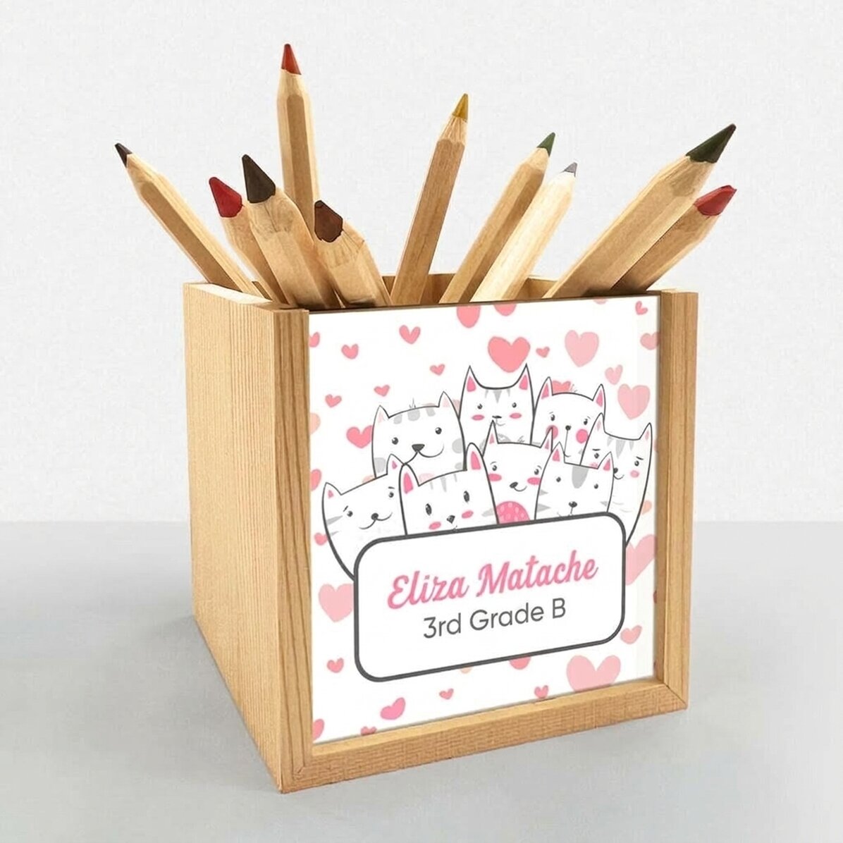 Personalisierter Stifthalter mit Botschaft – Kitty
