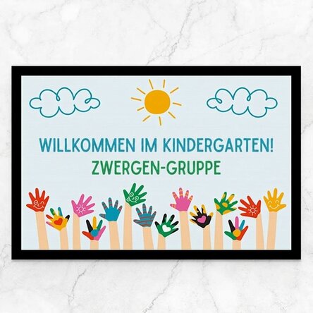 Individuell gestaltete Eingangsmatte mit Botschaft – Kindergarten
