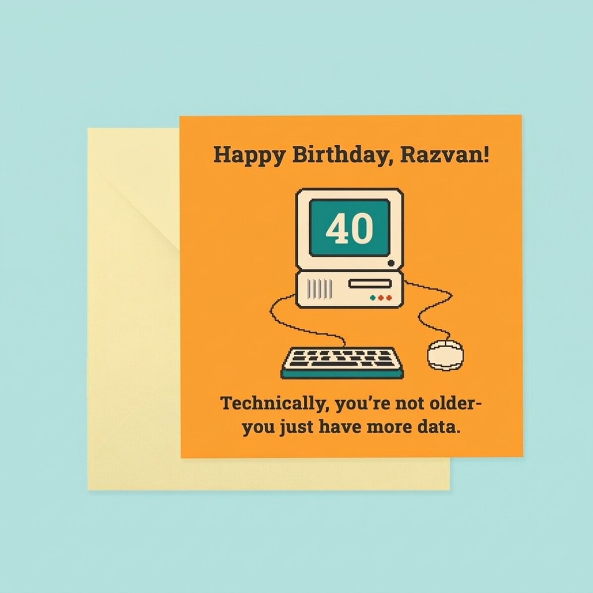 Individuell gestaltete quadratische Karte mit dem Text „Happy Birthday!“