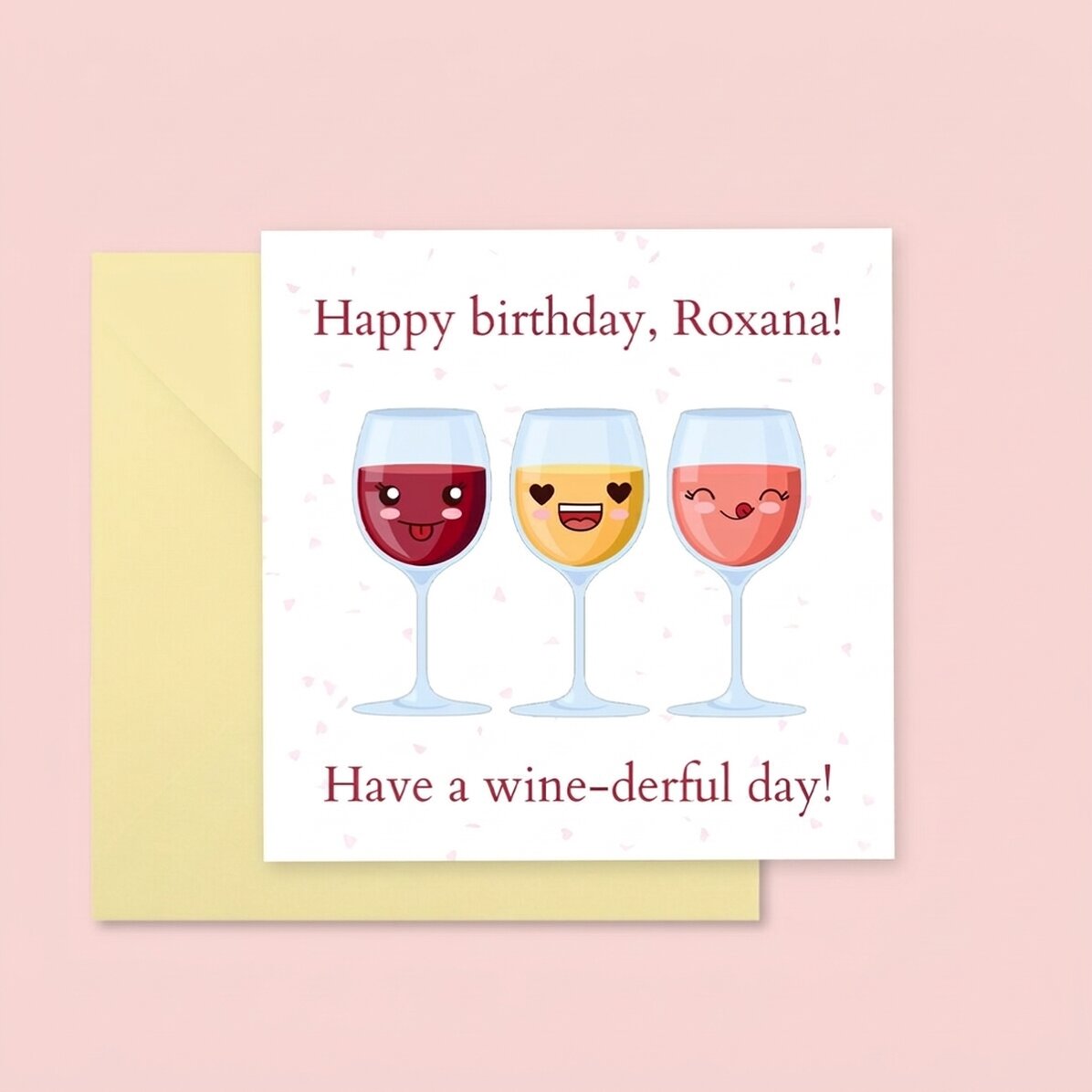 Individuell gestaltete quadratische Karte mit Text – Wine-derful