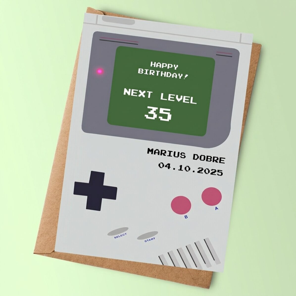 Personalisierte Karte mit Botschaft – Gameboy