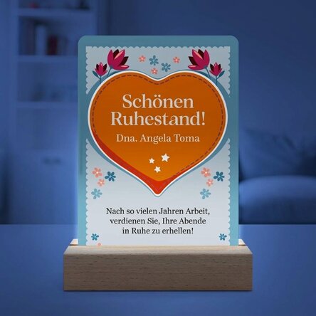 Individuell gestaltete LED-Nachtlampe mit Botschaft – Ruhestand