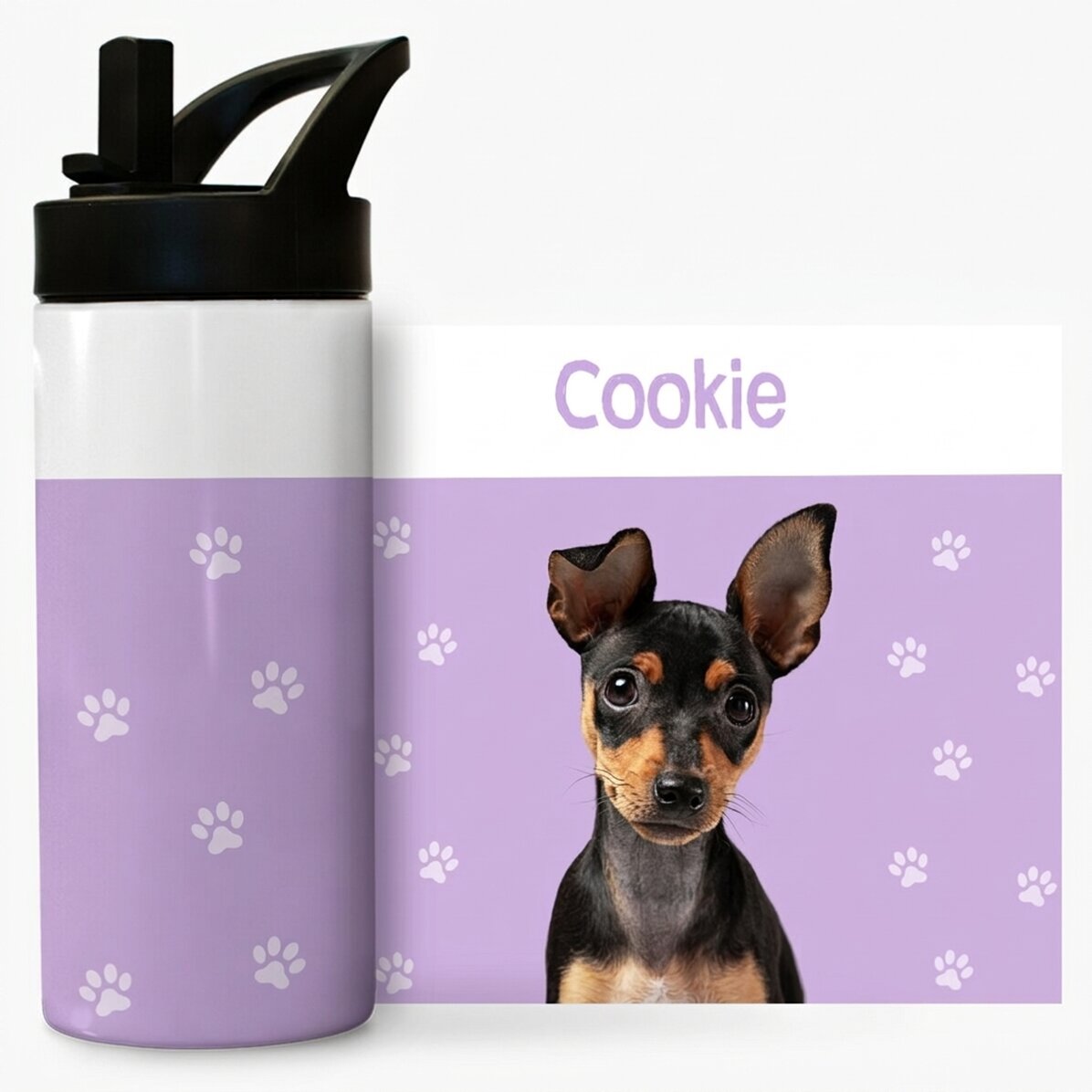 Thermoskanne mit Griff und personalisiertem Strohhalm mit Text – Dein Haustier