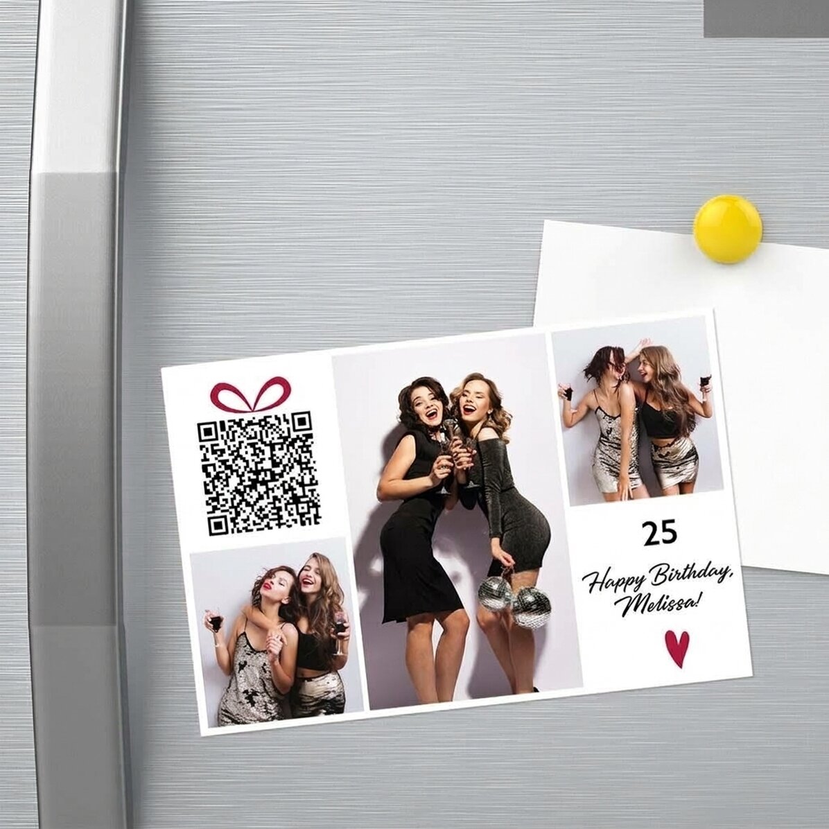 Individuell gestalteter Magnet (15 x 10 cm) mit Text, Fotos und QR-Code – Happy Birthday!