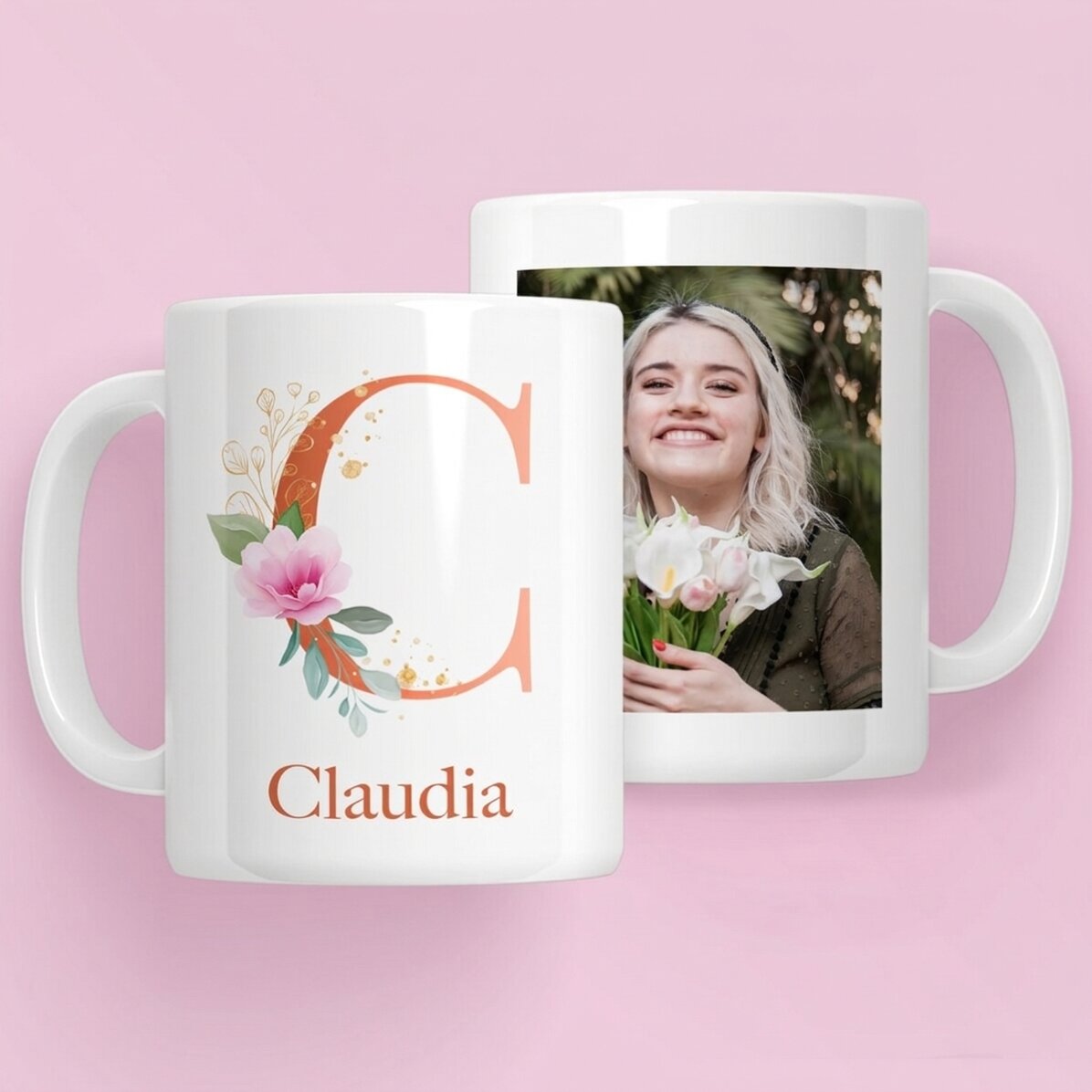 Personalisierter Becher mit Initiale, Namen und Foto