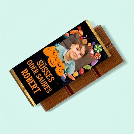 Personalisierte Mini-Schokoladentafel mit Text und Foto – Halloween
