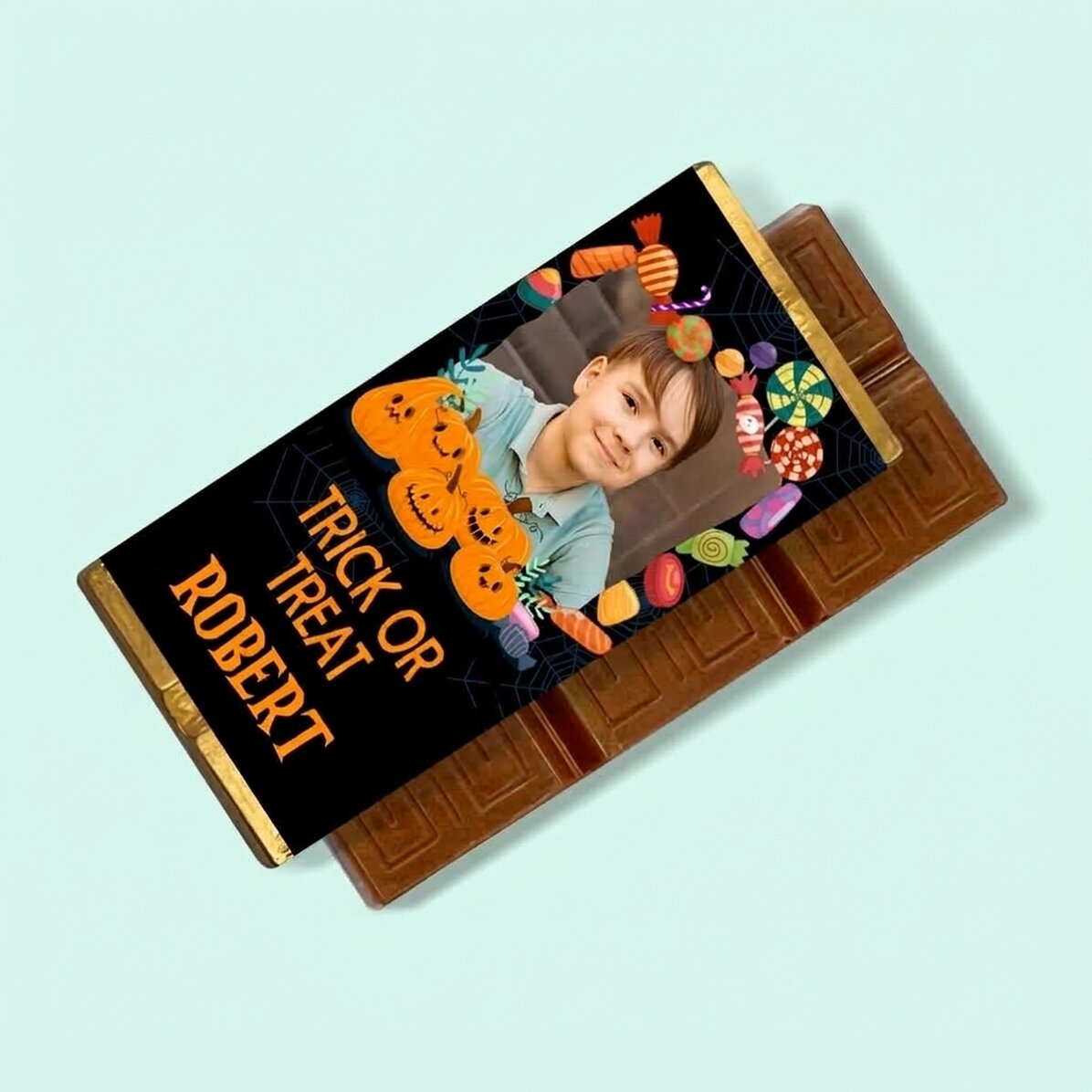 Personalisierte Mini-Schokoladentafel mit Text und Foto – Halloween
