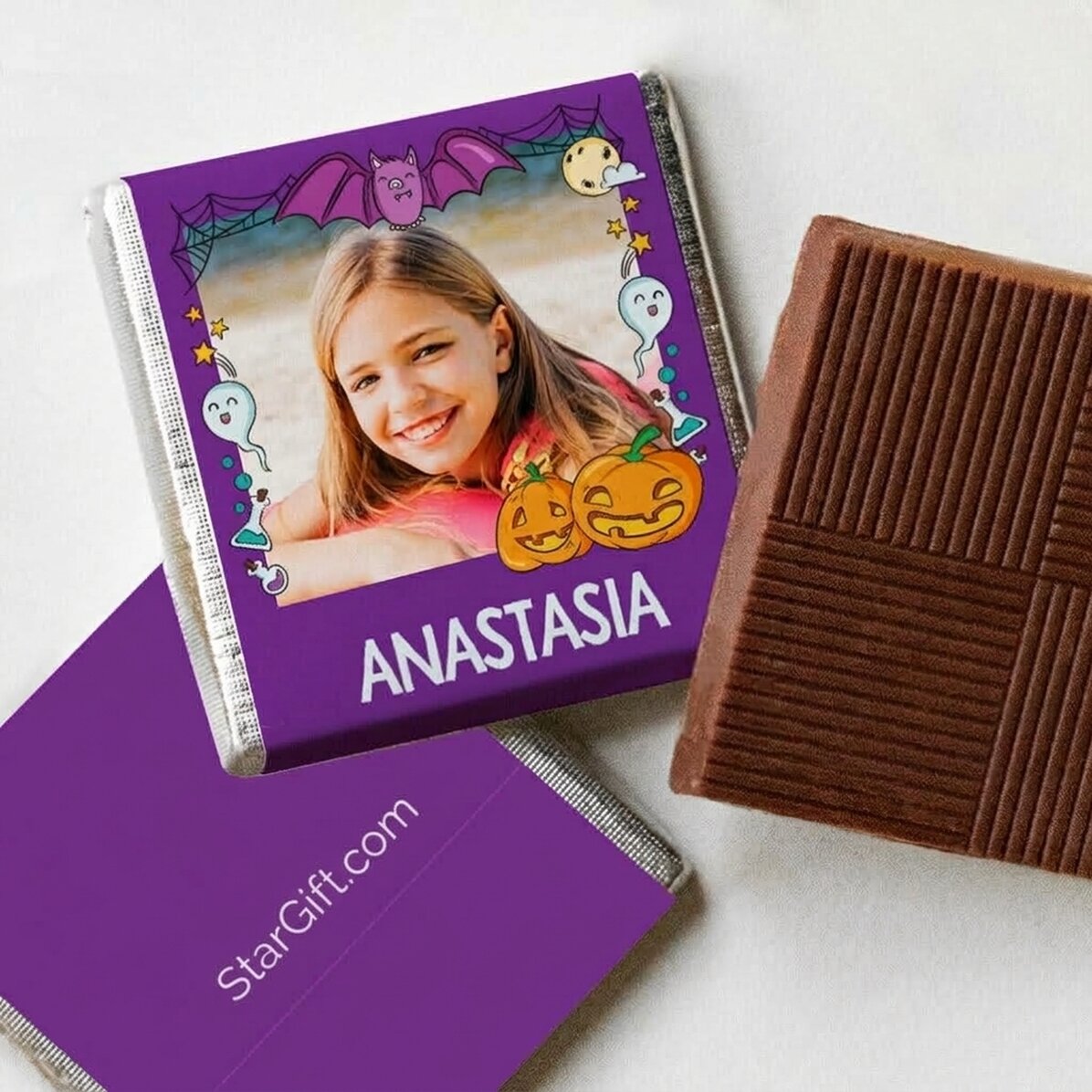 Personalisierte Mini-Schokolade mit Namen und Foto – Halloween