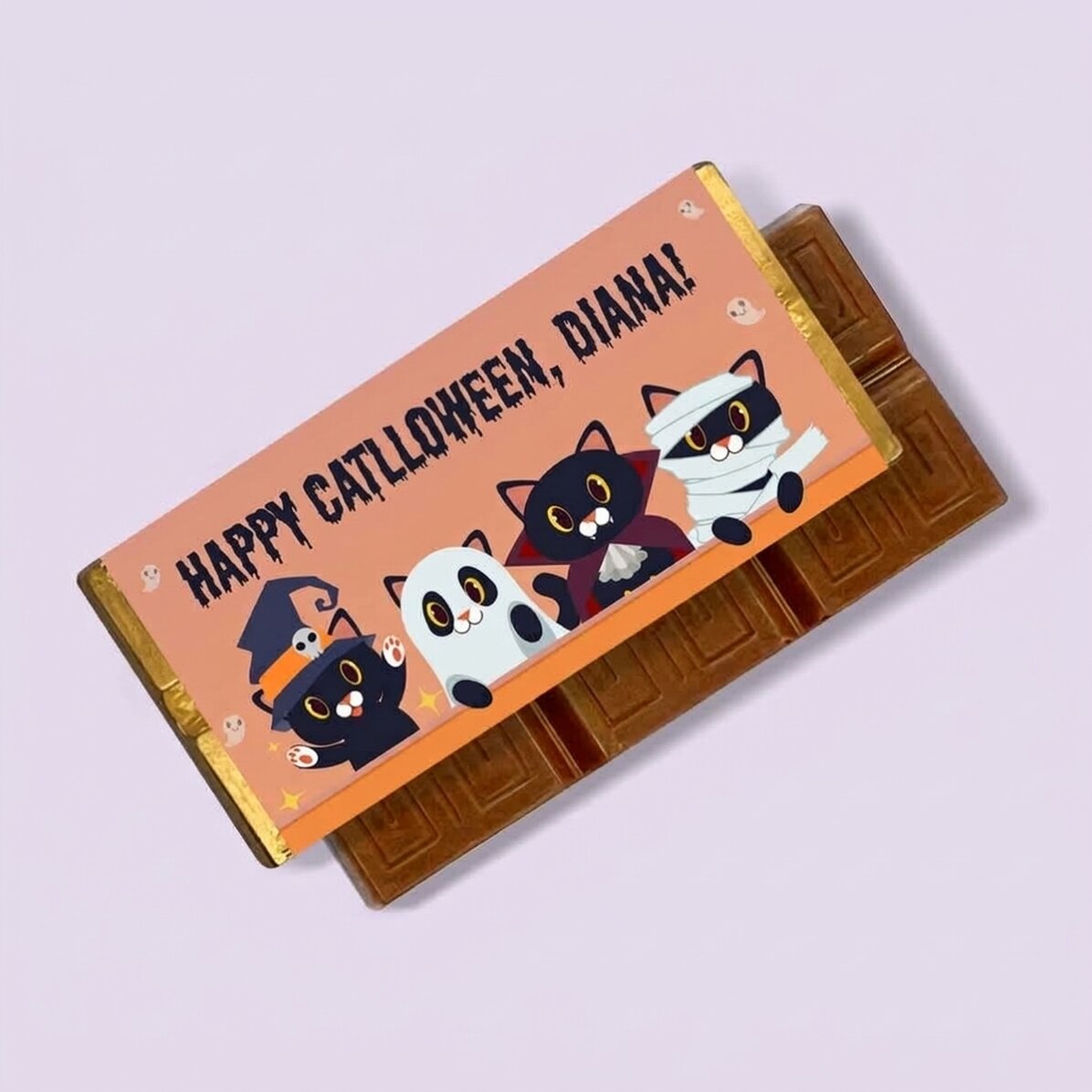 Personalisierte Mini-Schokoladentafel mit Text – Catlloween