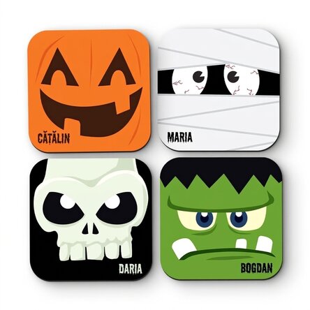 Set mit 4 personalisierten Untersetzern mit Aufdruck – Halloween