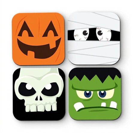 Set mit 4 personalisierten Untersetzern mit Aufdruck – Halloween