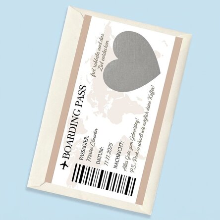 Individuell gestaltete Rubbelkarte mit Text – Bordkarte