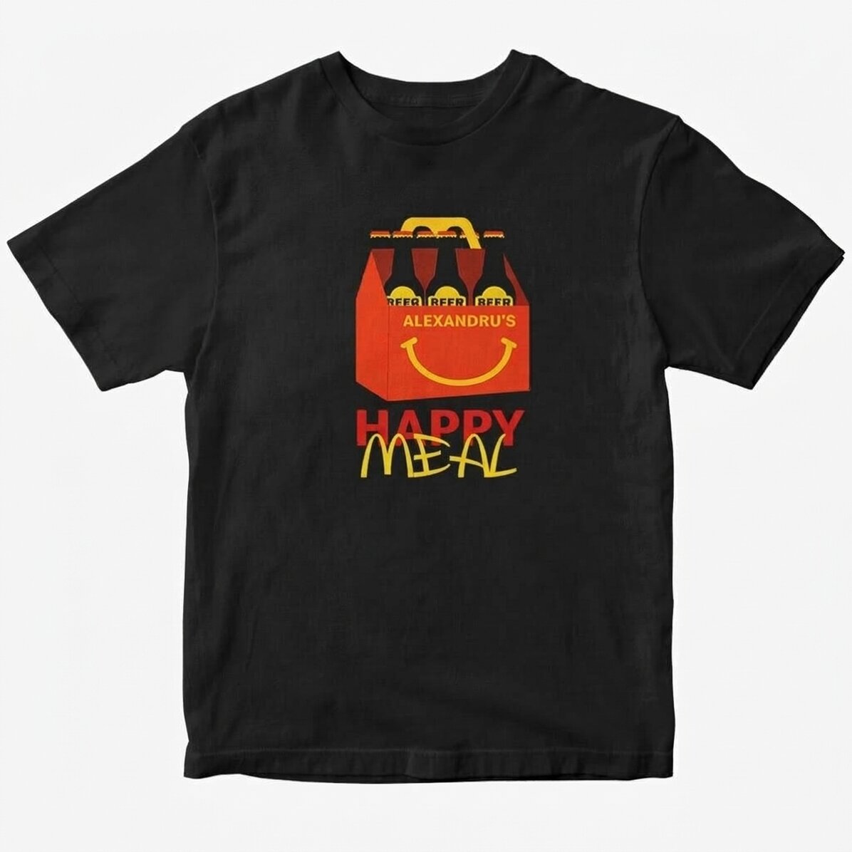 Personalisiertes Baumwoll-T-Shirt mit Aufdruck – Happy Beer
