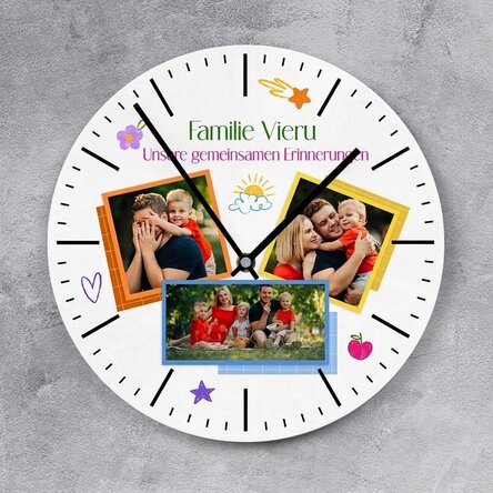Personalisierte Uhr mit 3 Fotos und Text – Farben