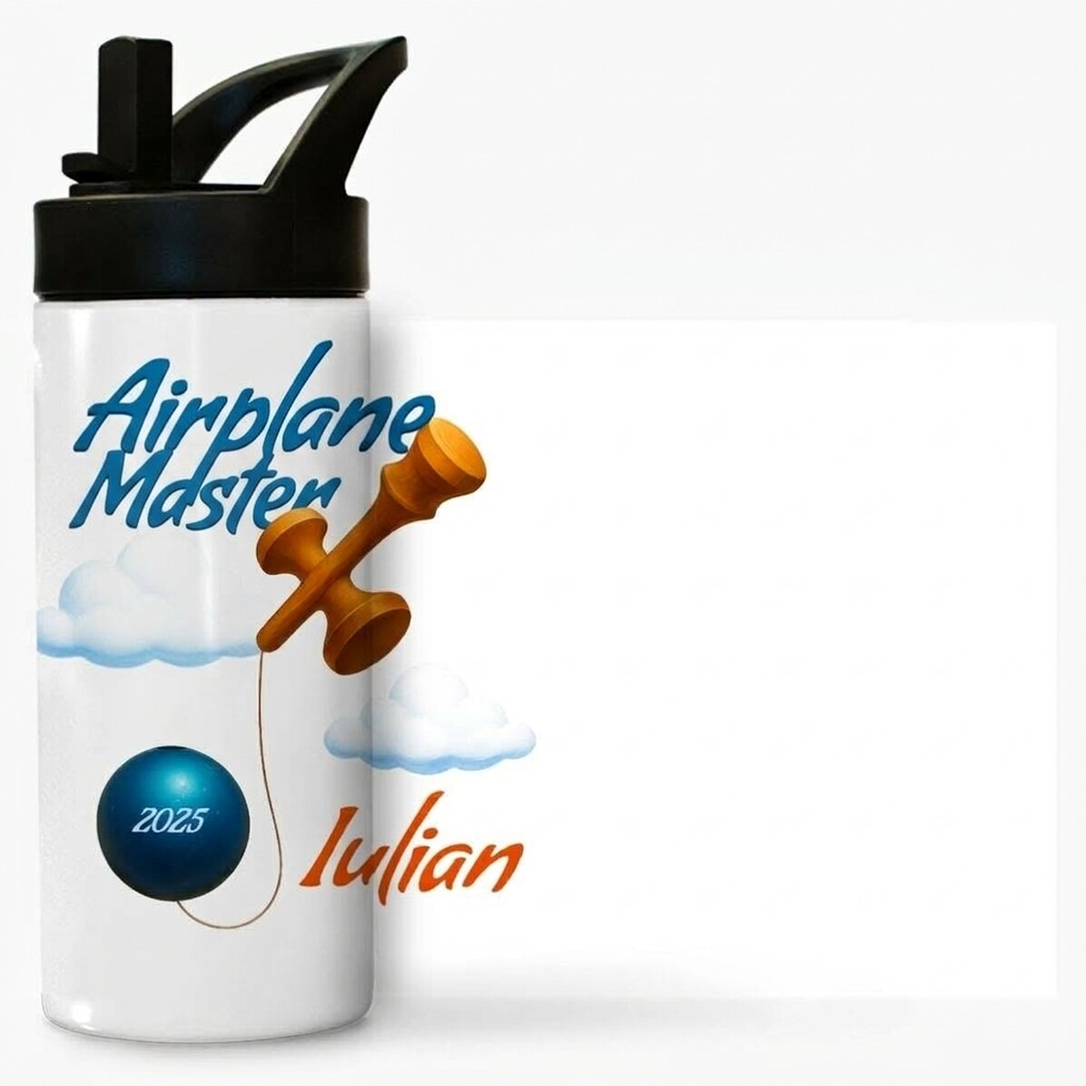 Thermosflasche mit Griff und personalisiertem Strohhalm mit Namen für Kinder – Airplane Master