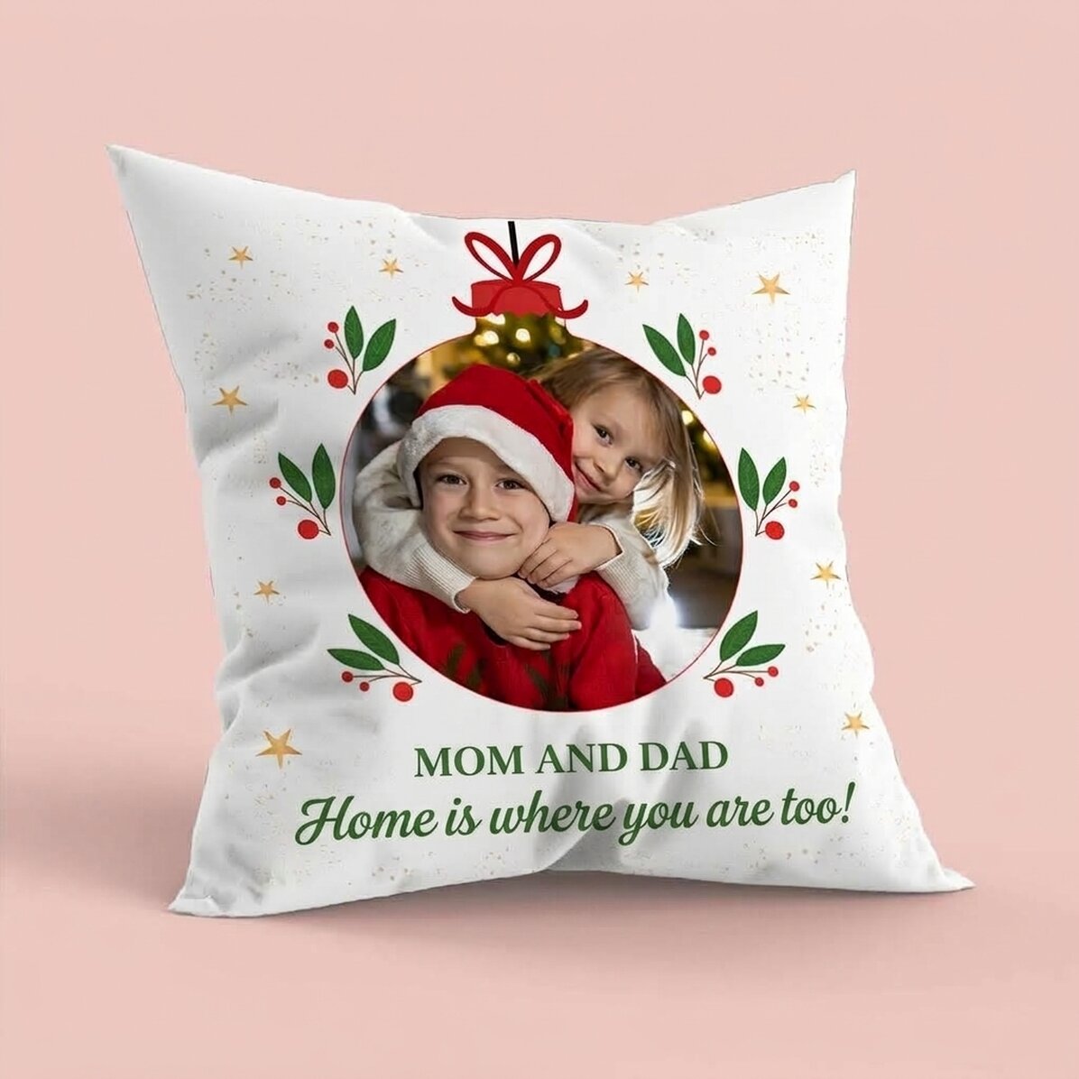 Personalisiertes Kissen mit Foto und Text – Zu Hause zu Weihnachten