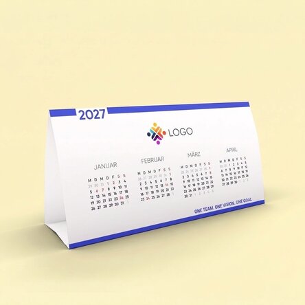 Personalisierter Tischkalender mit Logo und Botschaft