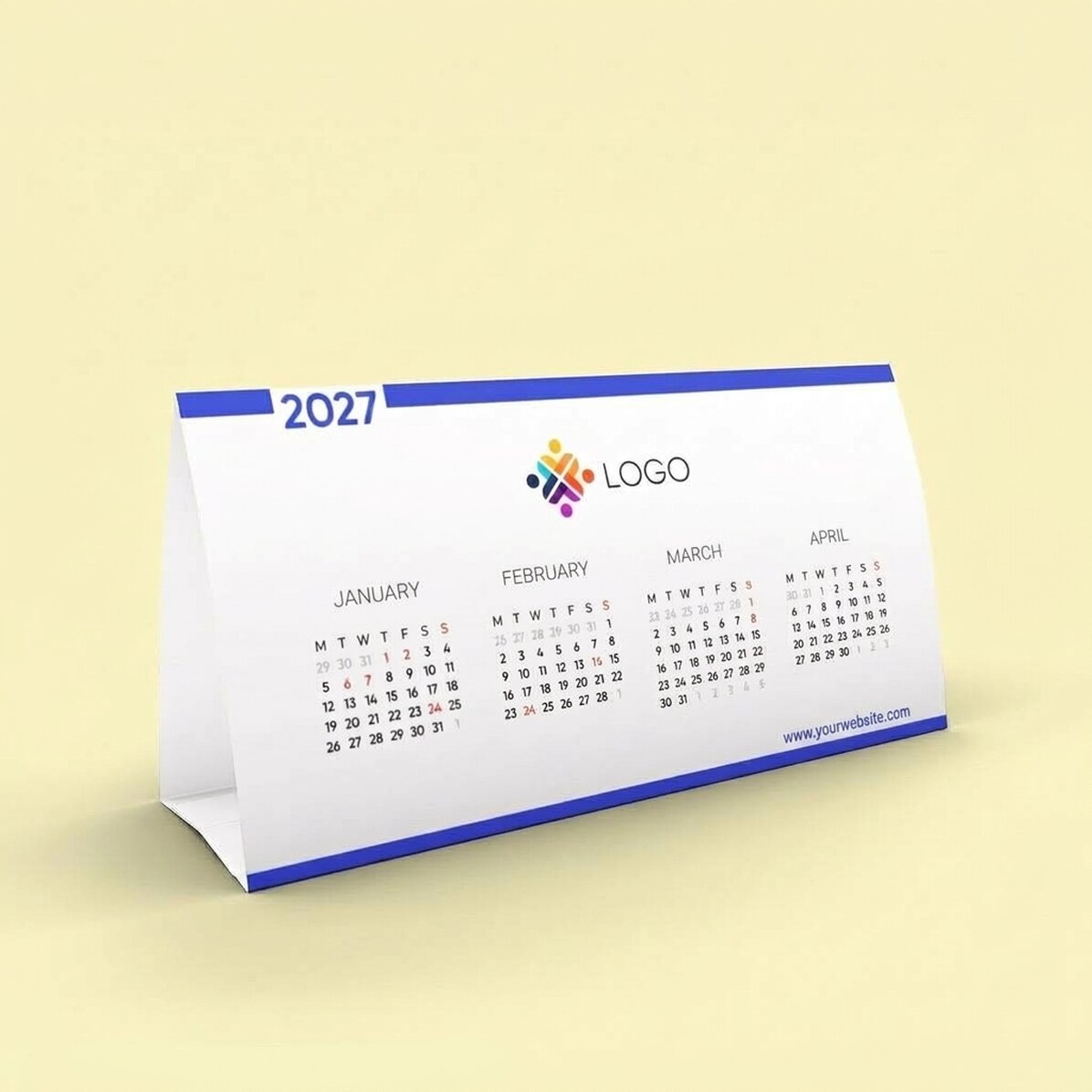 Personalisierter Tischkalender mit Logo und Botschaft