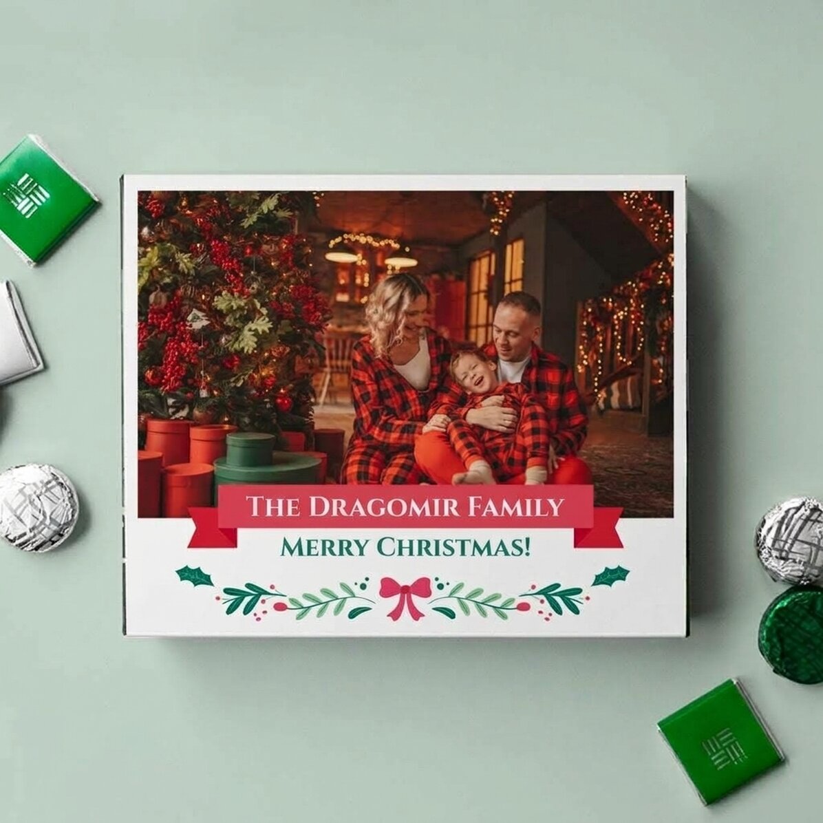 Personalisierte Pralinenschachtel mit Foto und Text – Frohe Weihnachten!
