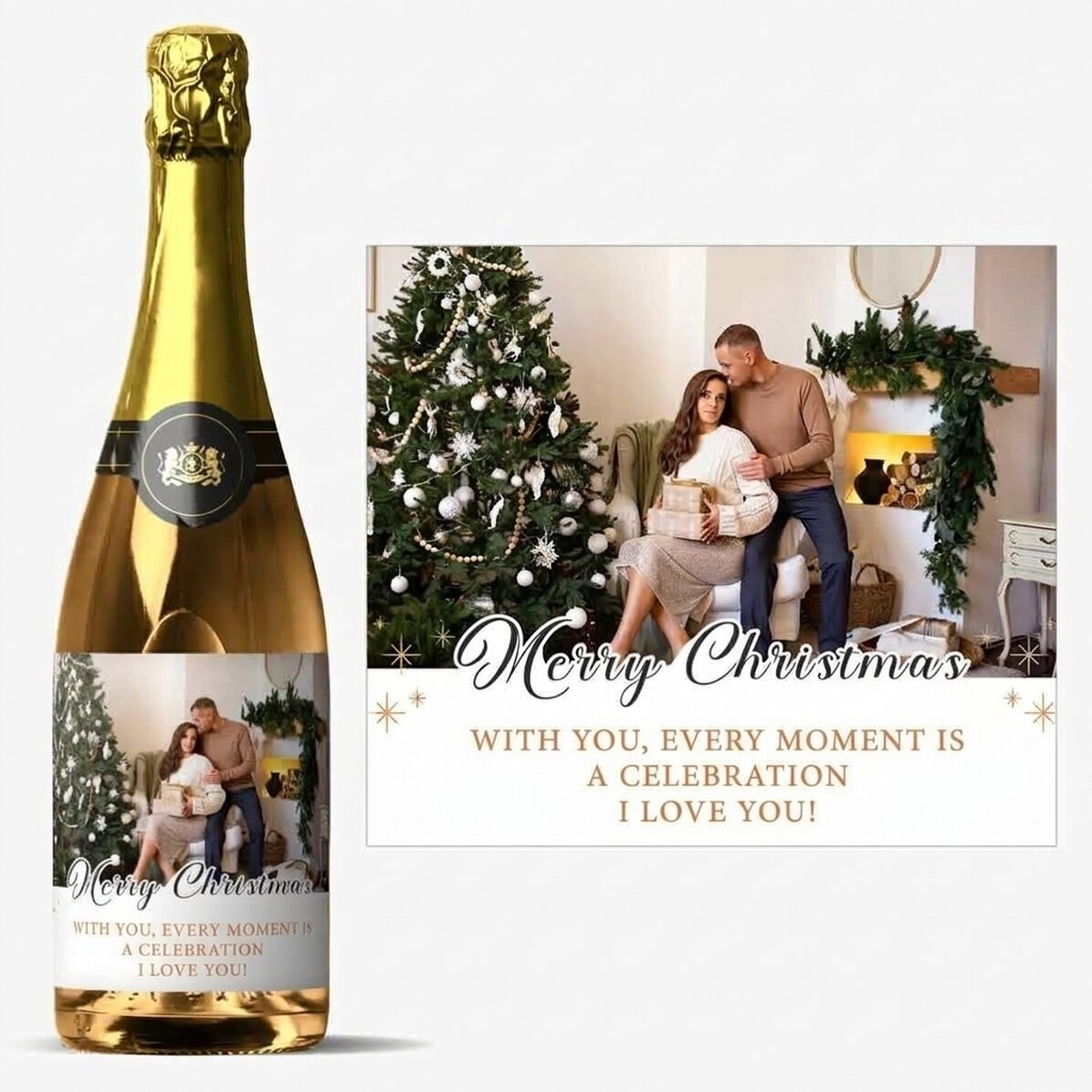 Personalisierter Sekt mit Text und Foto – Frohe Weihnachten