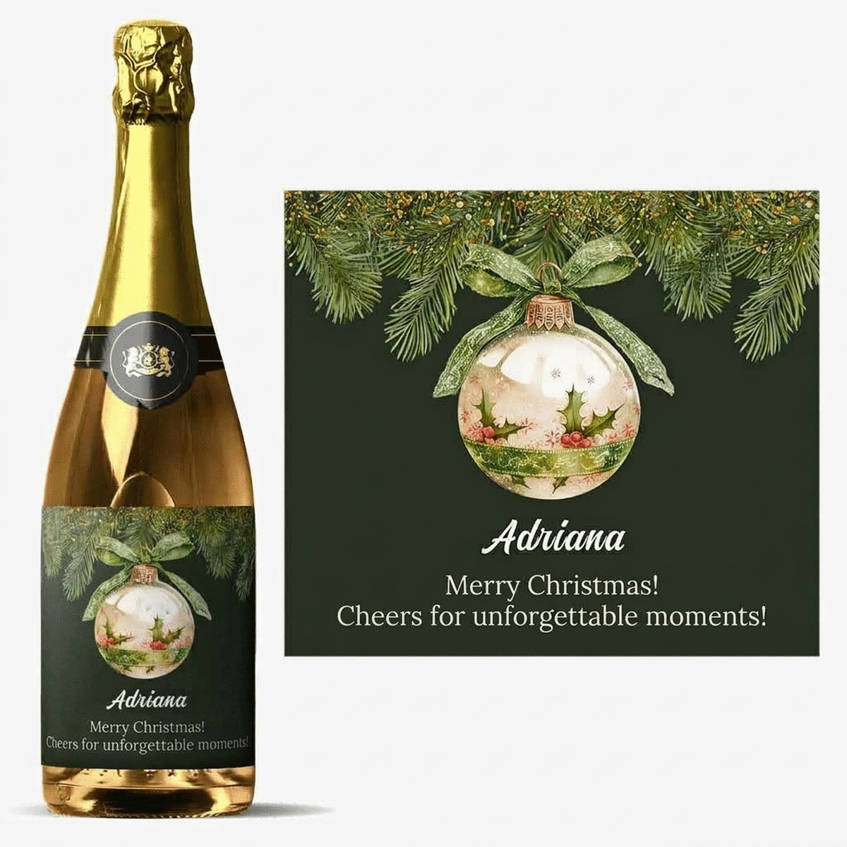 Personalisierter Sekt mit Text – Weihnachtskugel