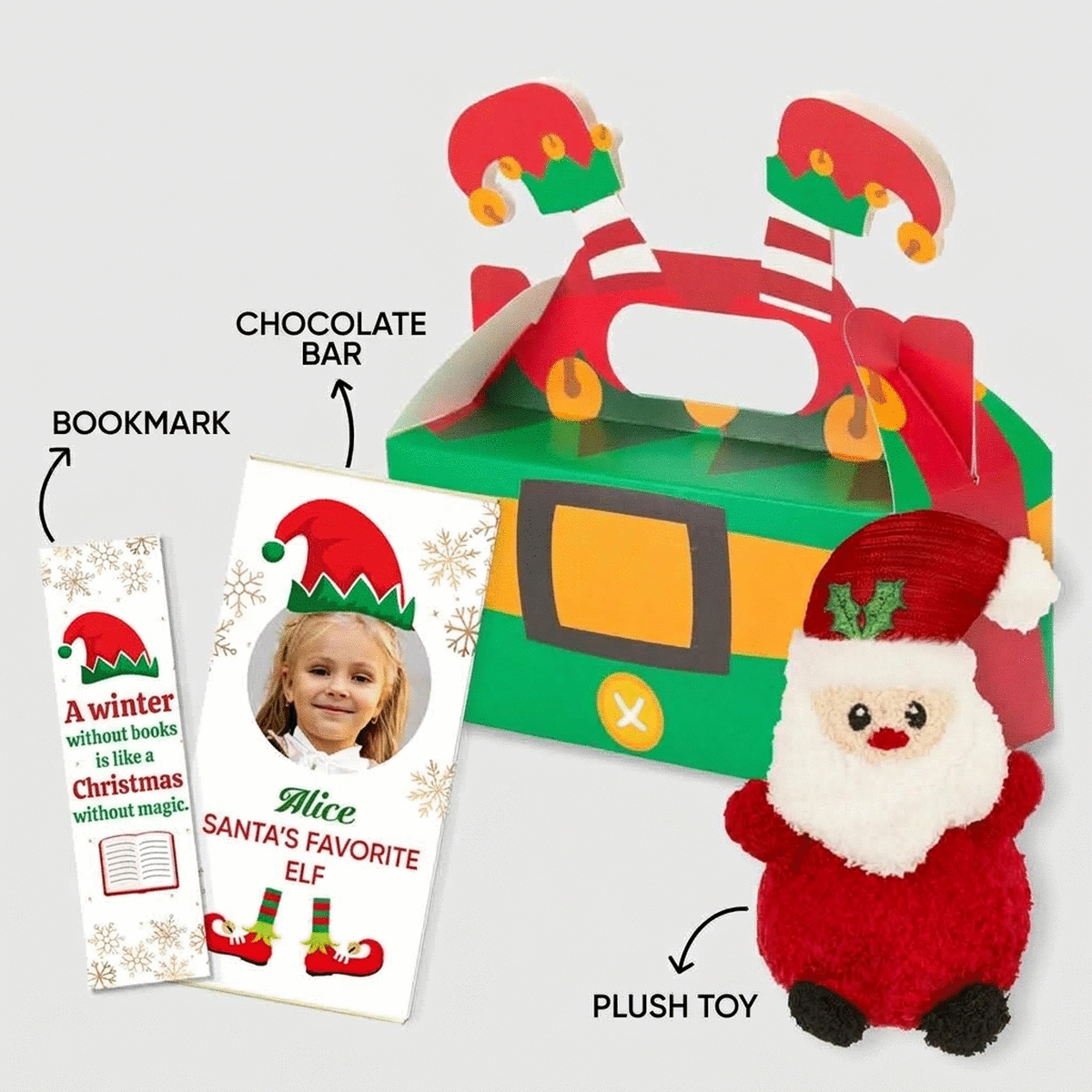 Geschenkset mit personalisierter Schokolade – Elf