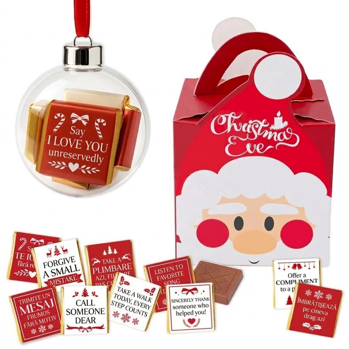 Geschenkset mit einer Kugel und 10 Mini-Pralinen – „Fapte bune“