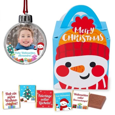 Geschenkset mit personalisierter Schneekugel – Schneemann