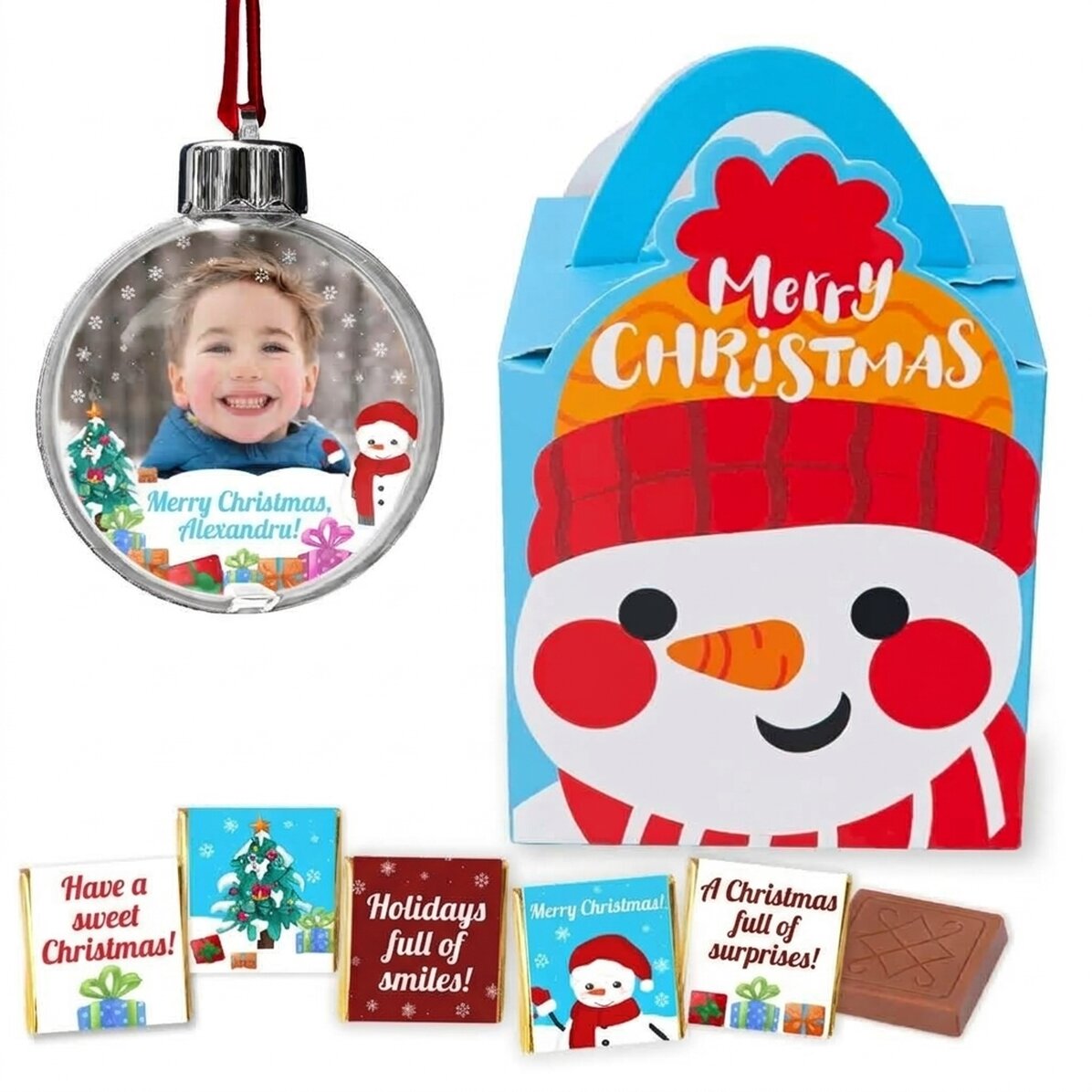 Geschenkset mit personalisierter Schneekugel – Schneemann