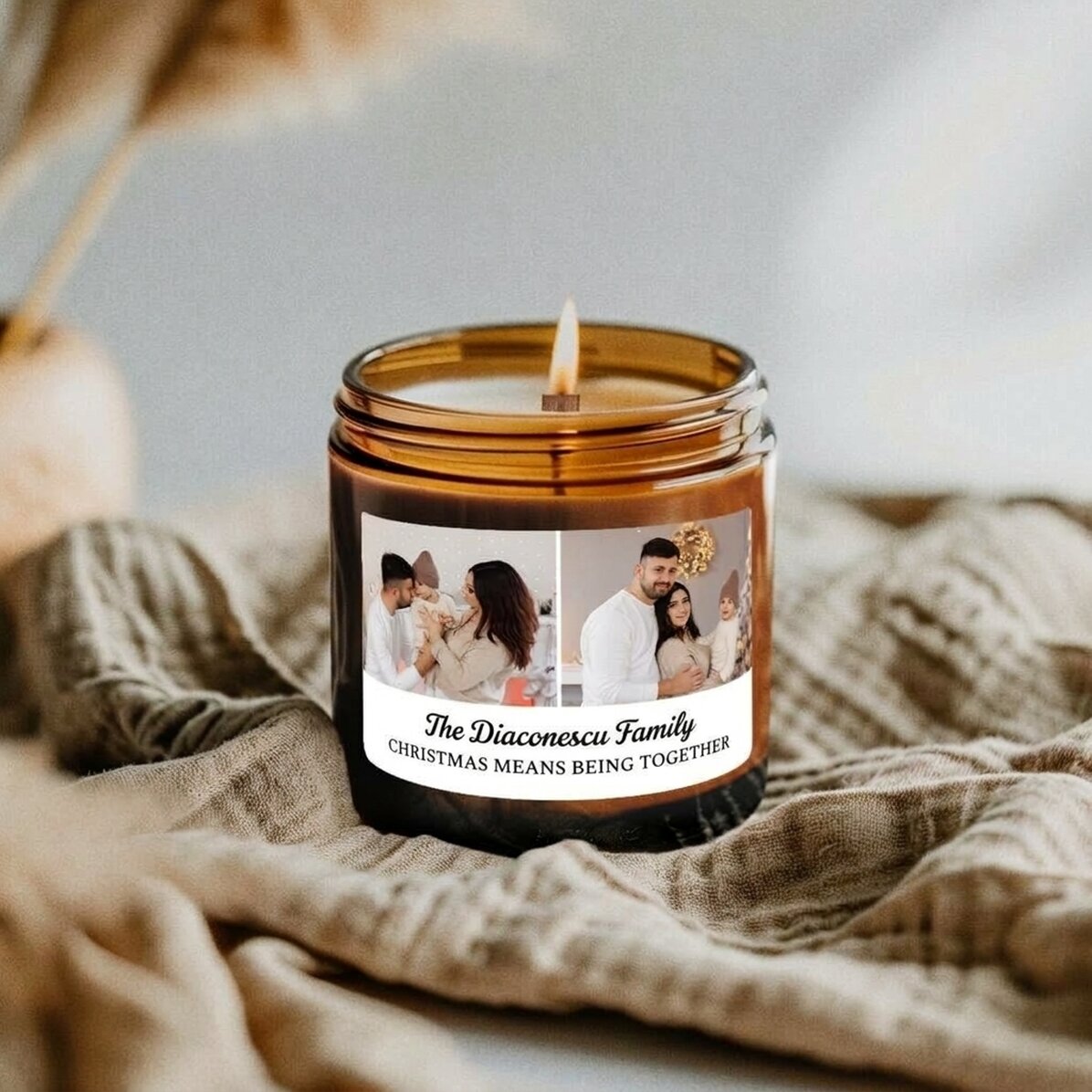 Kleine, personalisierte Duftkerze mit 2 Fotos und Text