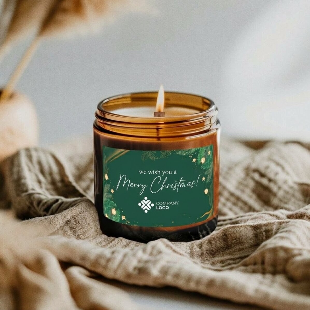 Kleine, personalisierte Duftkerze mit Logo und Text – Weihnachten