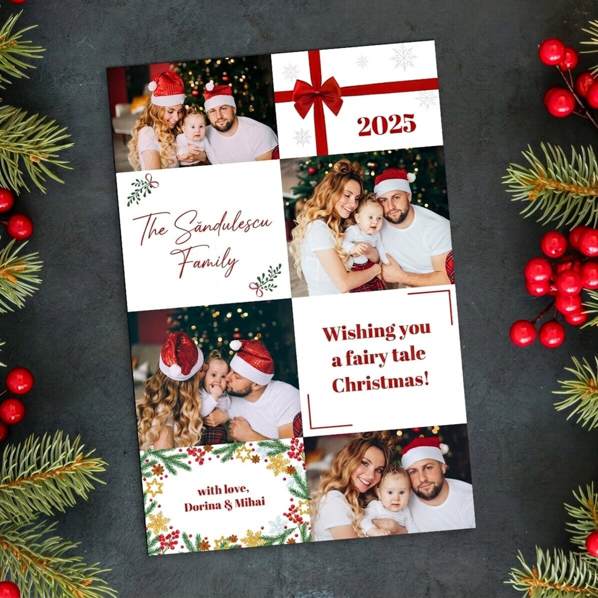 Individuell gestalteter Magnet (10 x 15 cm) mit 4 Fotos und Text – Weihnachten
