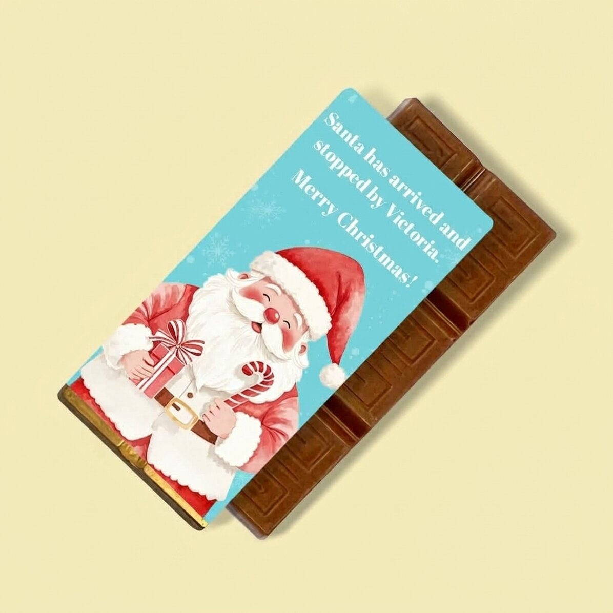 Personalisierte Mini-Schokoladentafel mit Botschaft – Cute Santa