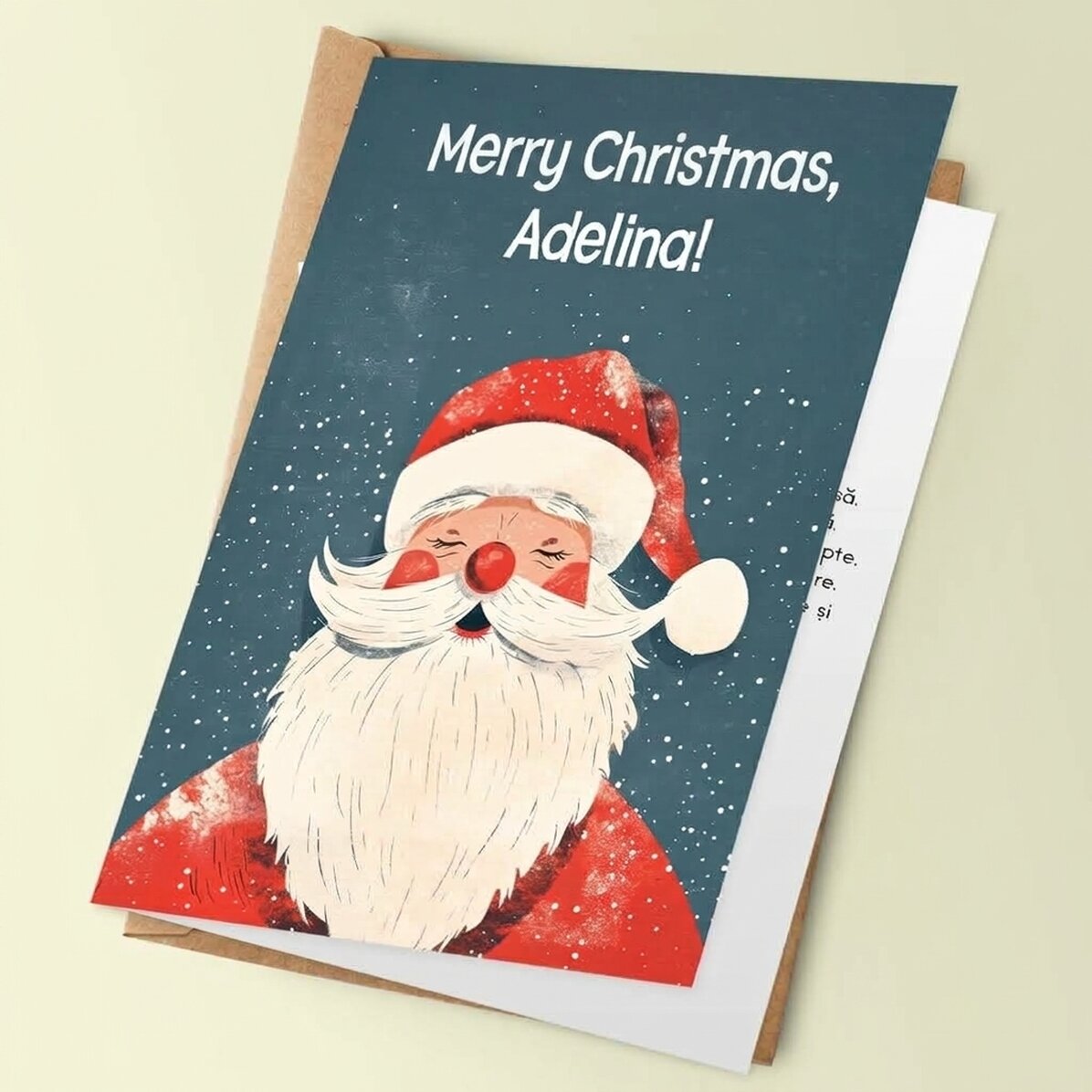 Personalisierte Grußkarte mit Weihnachtsbotschaft – Vintage Santa