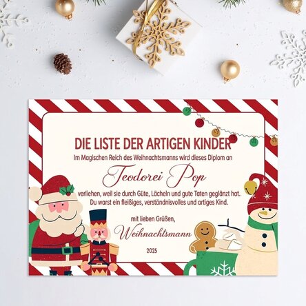 Individuell gestaltete Urkunde mit Text – Liste der Braven