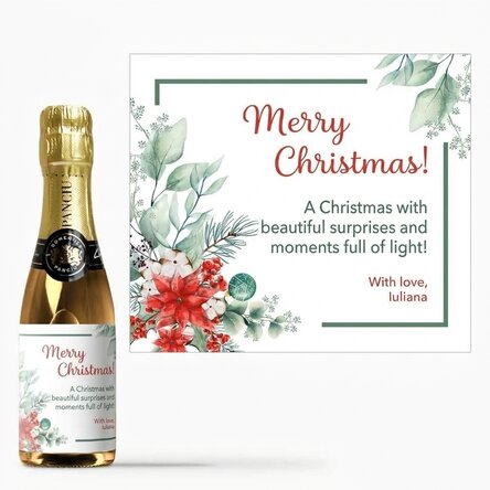 Kleine, mit einem Text personalisierte Sektflasche – Weihnachten