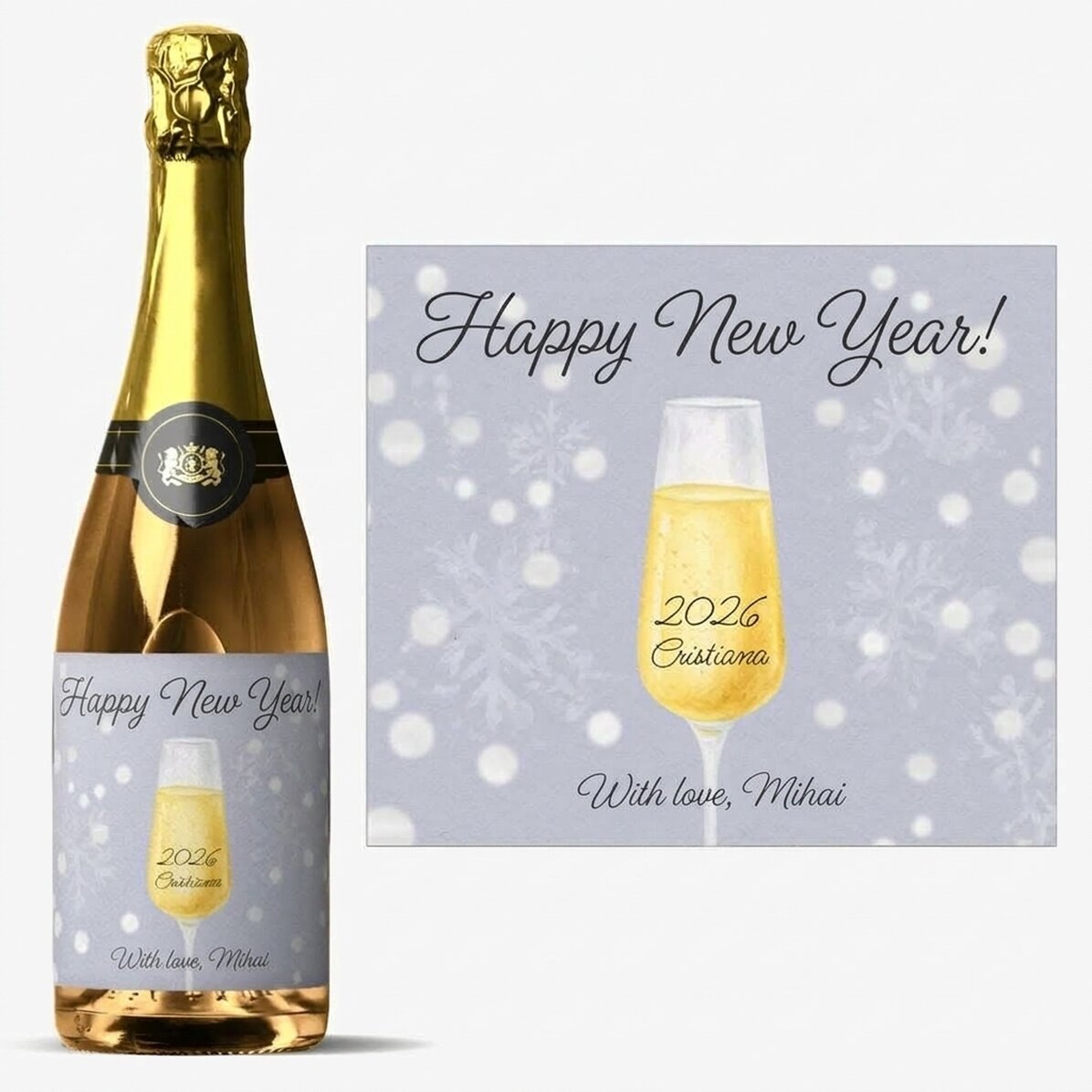 Personalisierter Sekt mit Text – Champagnerglas