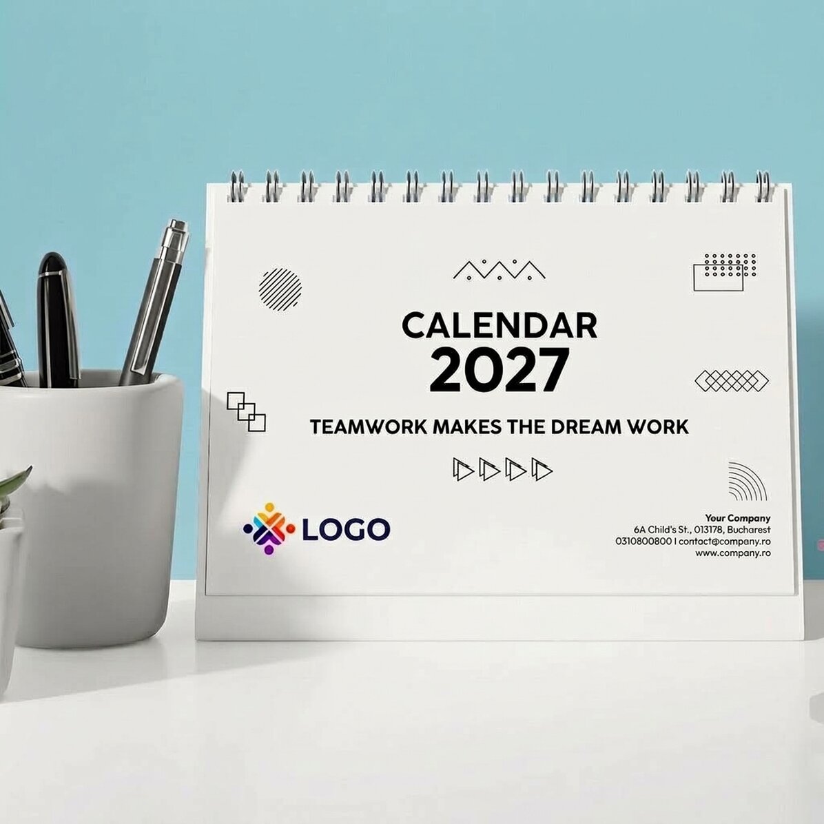 Personalisierter Tischkalender mit Logo und Text