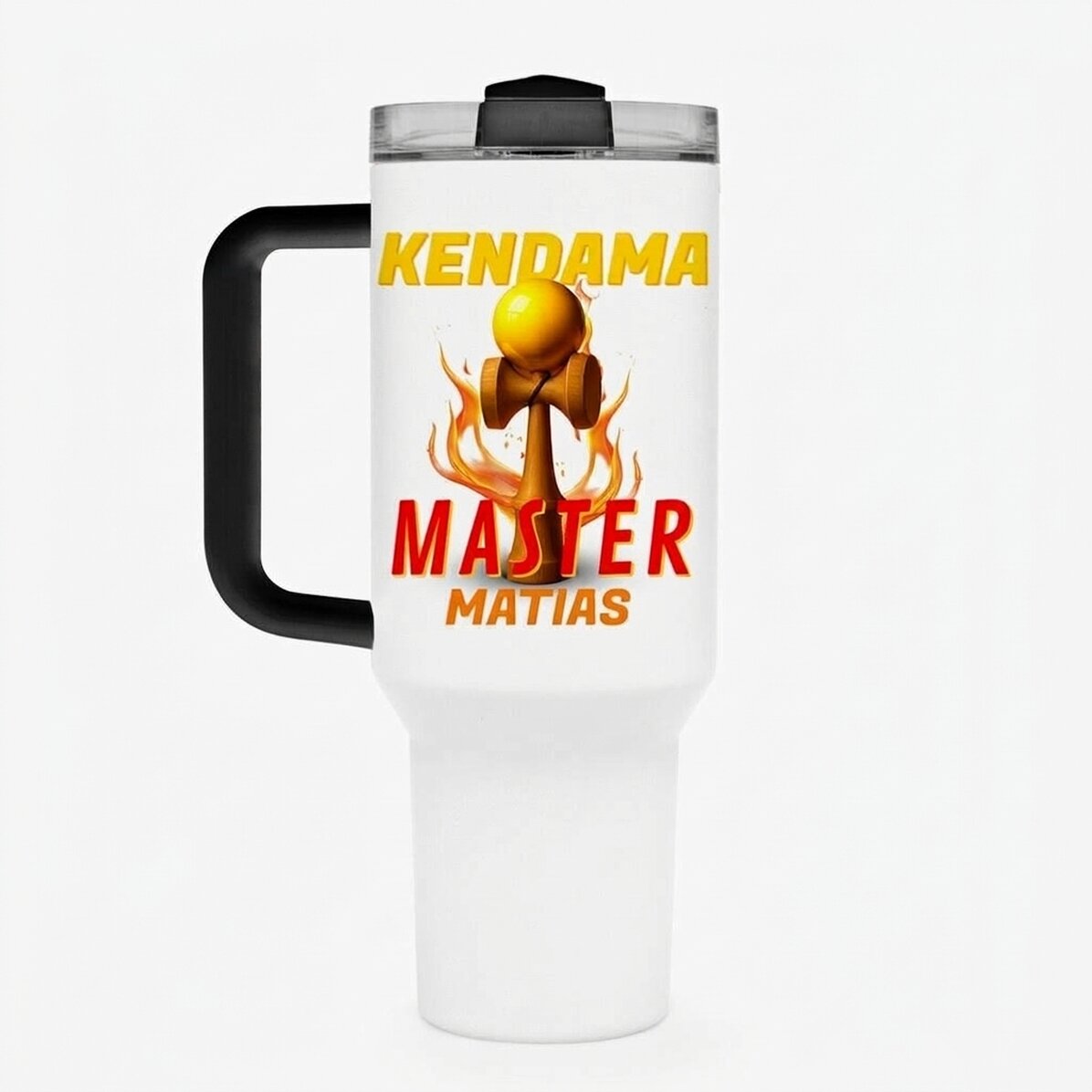 Thermosbecher mit Griff und Strohhalm, individuell mit Namen bedruckt – Kendama Master