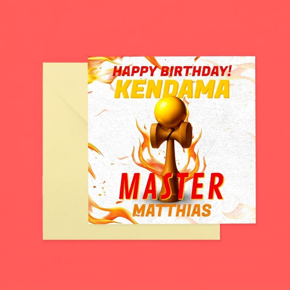 Individuell gestaltete quadratische Karte mit Text – Kendama Master