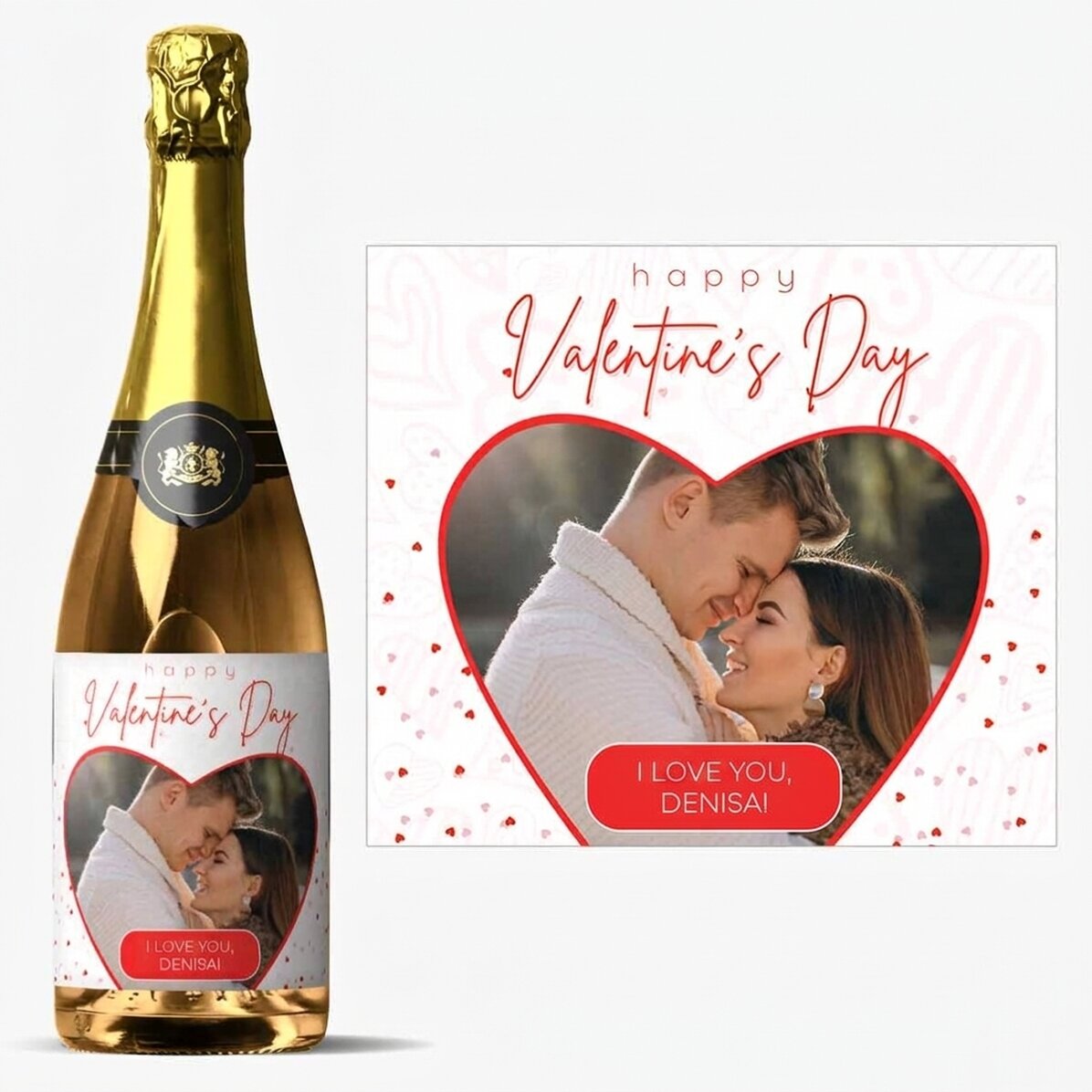 Personalisierter Sekt mit Foto und Text – Herz